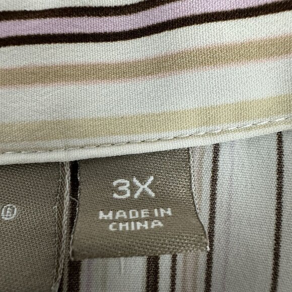 Croft & Barrow Womens 3X Button Down Short Sleeve Striped Shirt Stretch Relaxed - Picture 4 of 10